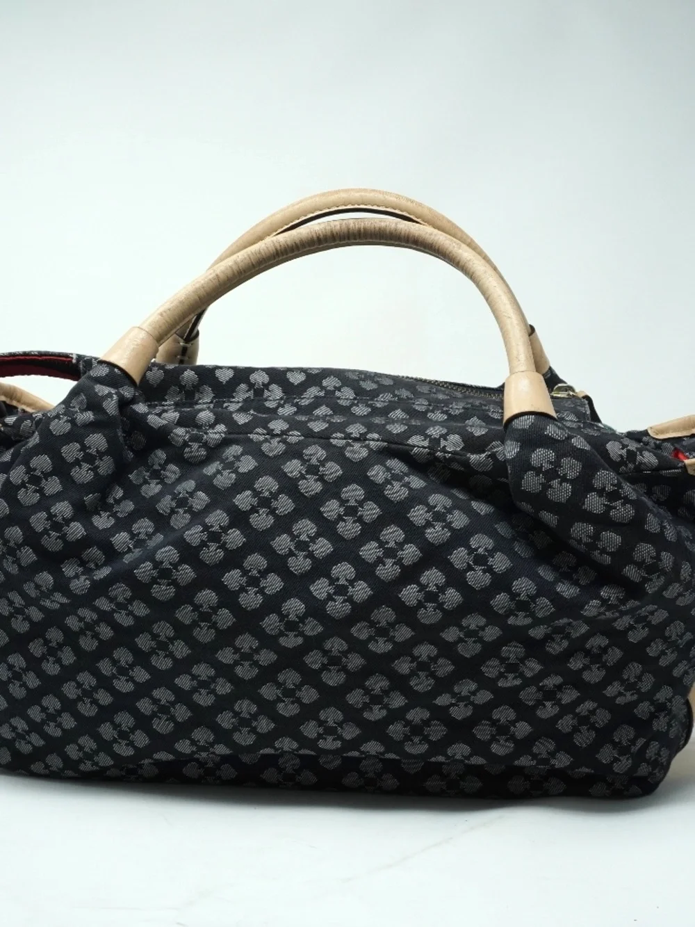 Kate Spade Black, White & Red Patterned Tote with Tan Leather Quality and Style
